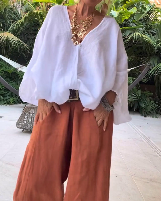 Bluse V-Hals Asymmetrisk Solid Afslappet