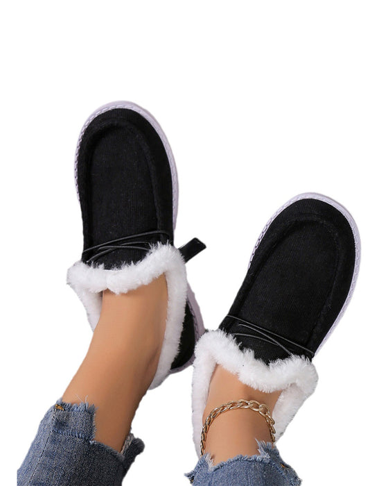 Ensfarvede varme hjemmesko med tyk plysforing