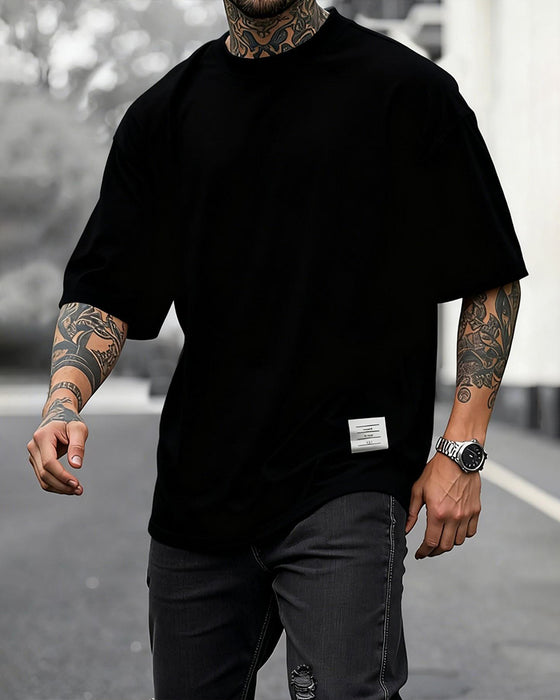 T-Shirts Rund Hals Løs Vævet Mærkat