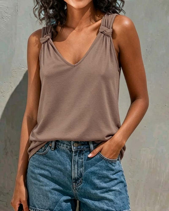 Tank Top Ensfarvet Twist V-Hals