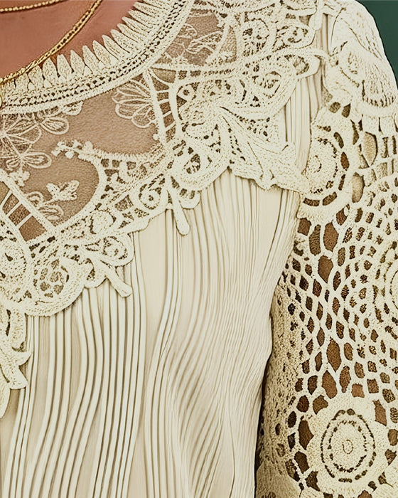 Bluse Lang Ærme Bølge Blonder