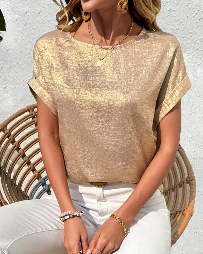 T-Shirt Ensfarvet Kortærmet Løs