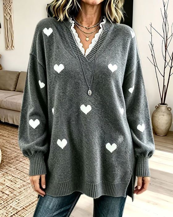 Sweater Hjerte Tryk V-hals
