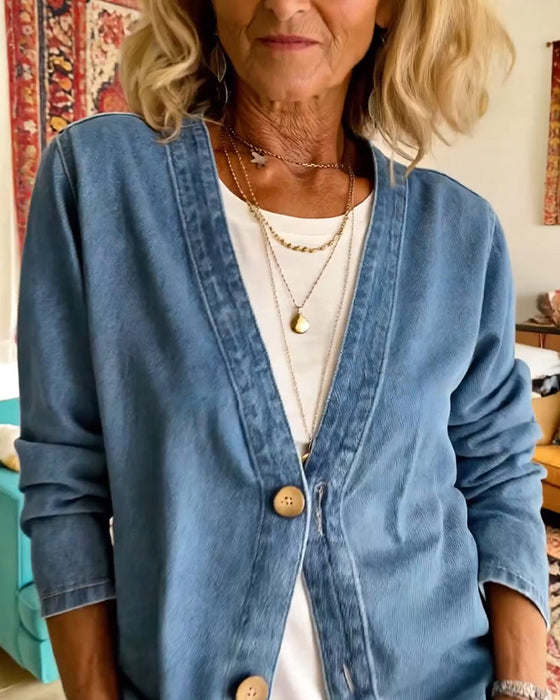 Frakke Denim V-Hals Cardigan