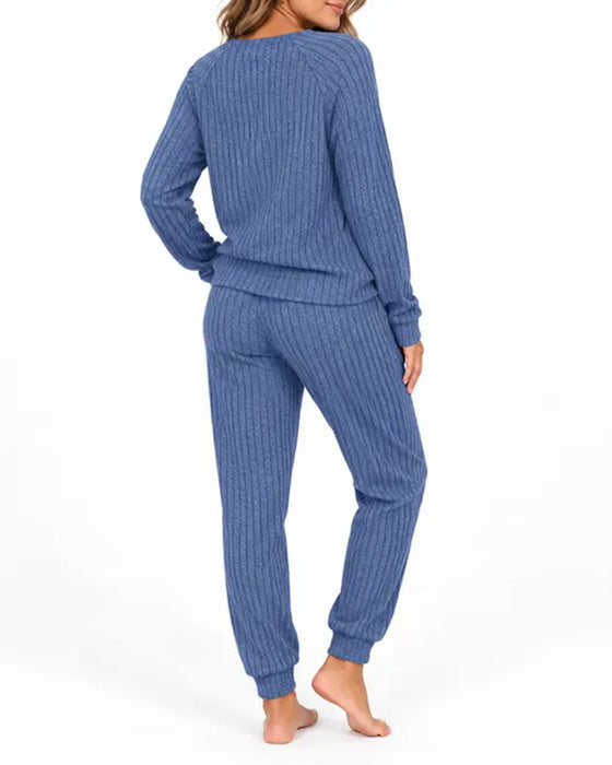 Sæt Henley Krave Pinstribe Strikket