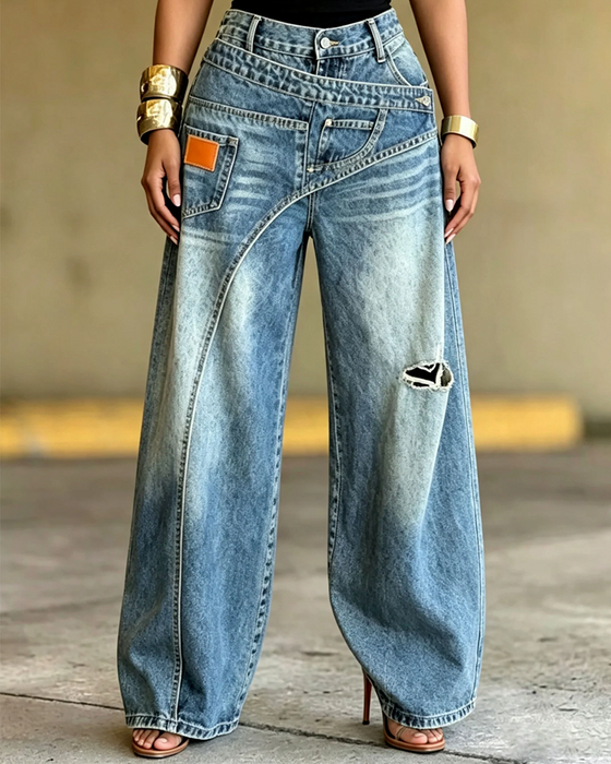 Bukser Uregelmæssig Revne Denim Lange