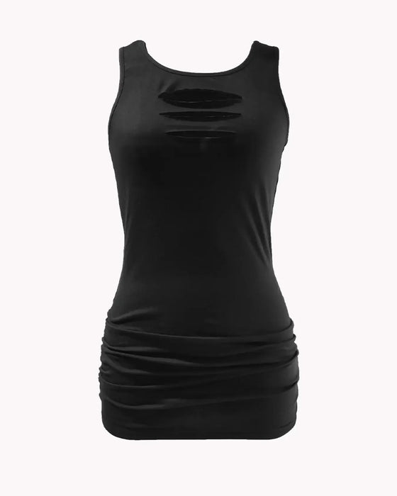 Tank Top U-Hals Ærmeløs Hollow Out