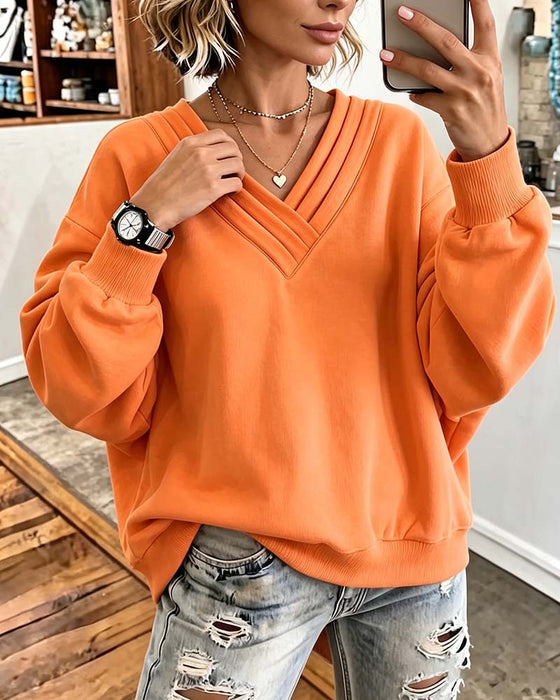 Sweatshirt Dobbelt Lag V-Hals Drop Skulder Løs