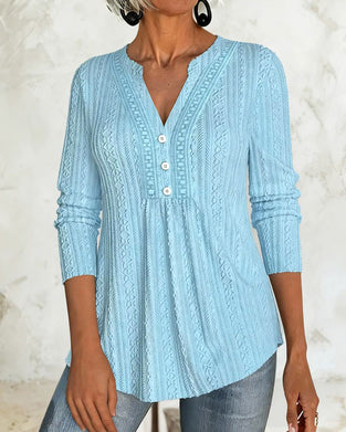 Bluse Ensfarvet Knap Casual