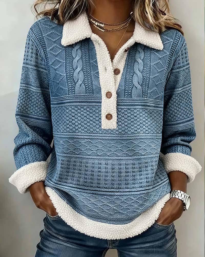 Sweatshirt Med Krave Patchwork Mode Casual