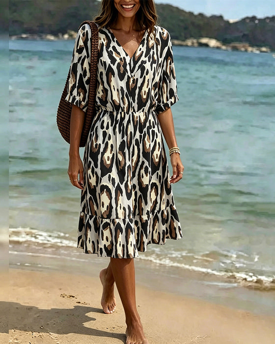 Afslappet Kjole A-Linje Leopardprint
