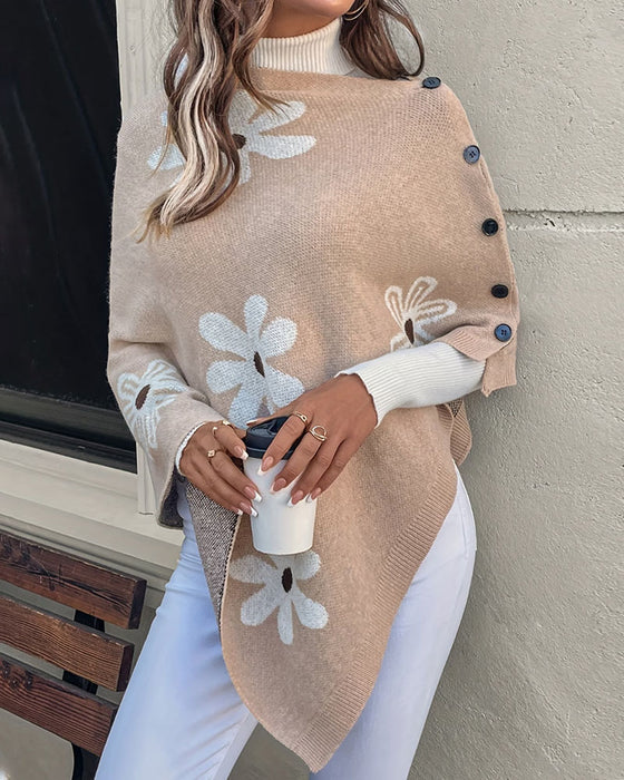 Pullover Tusindfrydmønster Sideknap Sjal Sweater