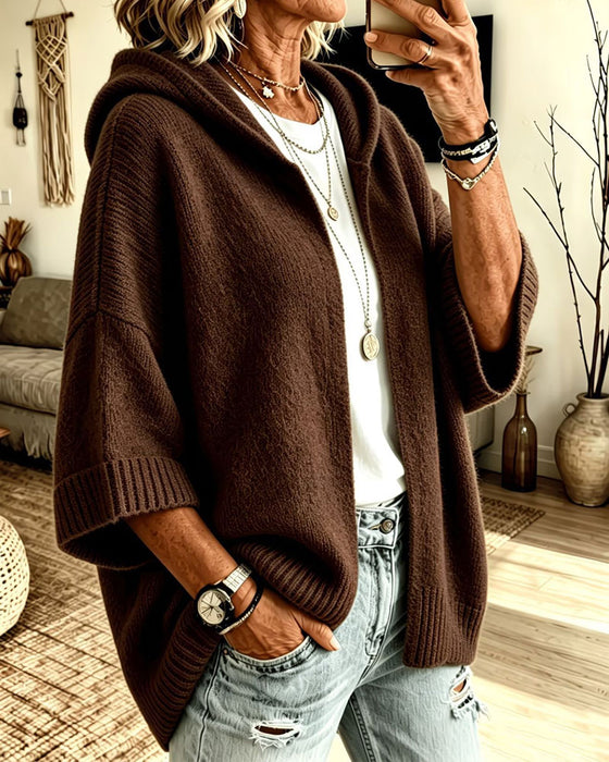 Cardigan 3/4 Ærme Hætte Casual