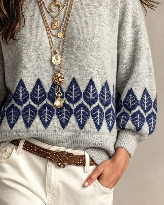 Pullover Rund Hals Lanterne Ærme Blad