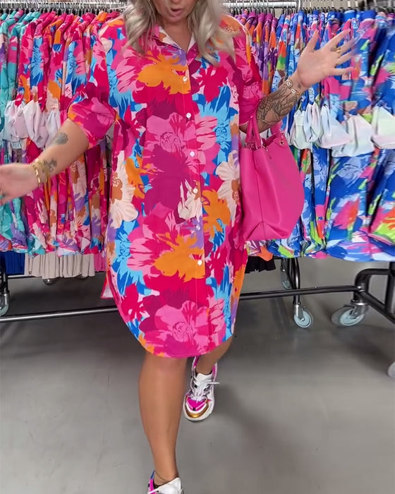 Farverig midikjole med blomsterprint