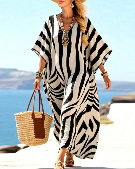 Kjole V-Hals Zebra Løs Ferie