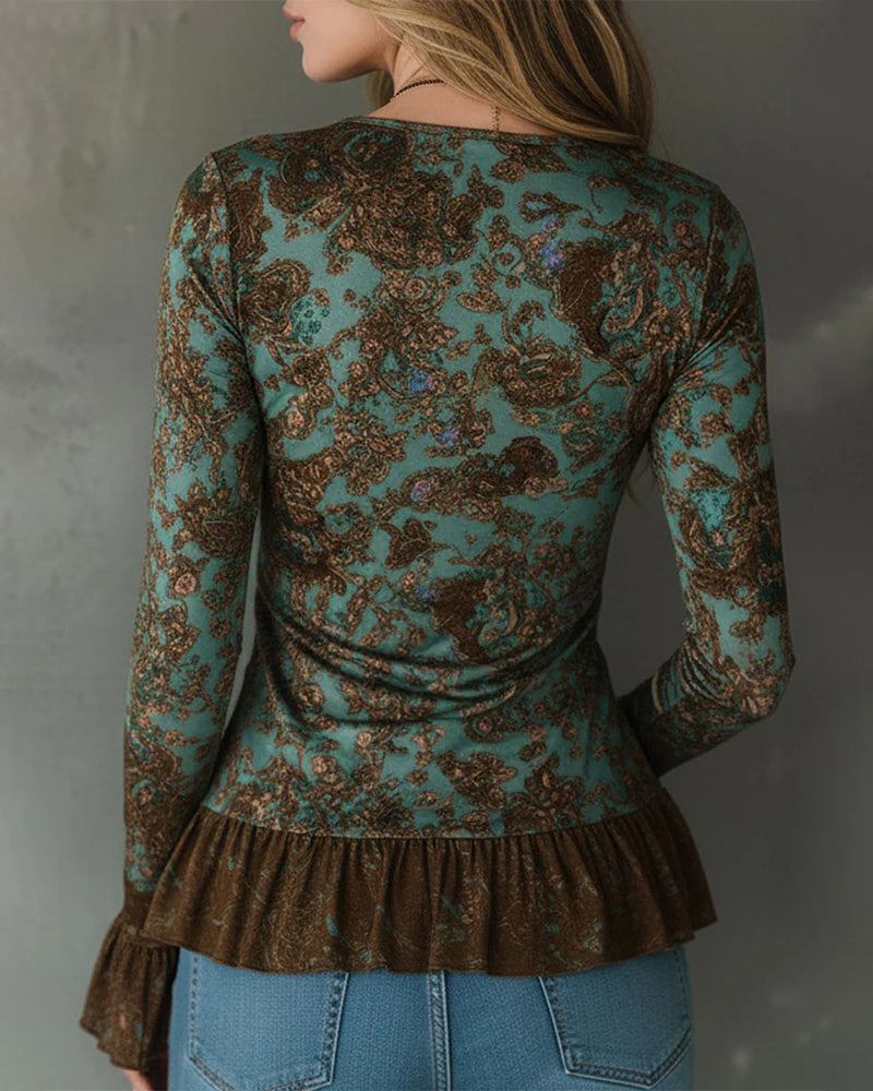 Bluse Samlet Rynke V-Hals Langærmet