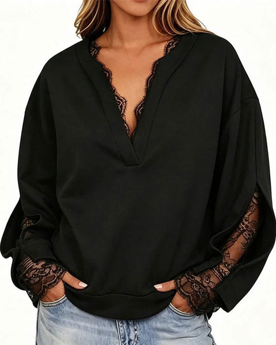 Sweatshirt V-Hals Slids Blonde Patchwork