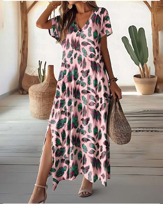 Lang kjole med print og slids