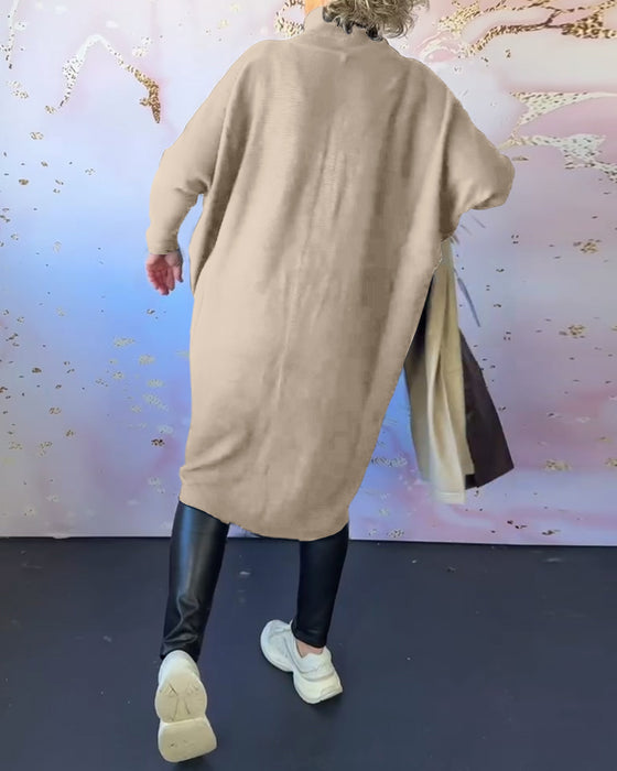 Afslappet ensfarvet langærmet pullover med høj krave