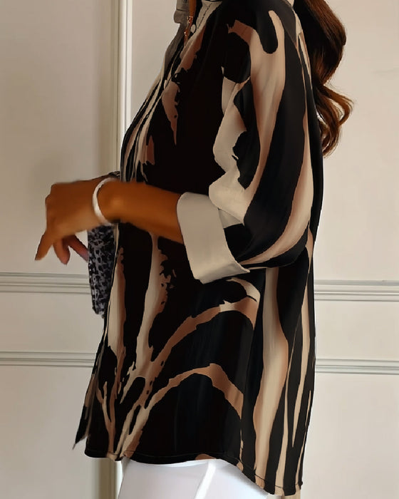 Bluse Stålskaft Krave Uregelmæssigt Trykt