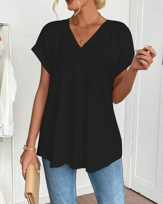 T-Shirt Kortærmet Ensfarvet Patchwork