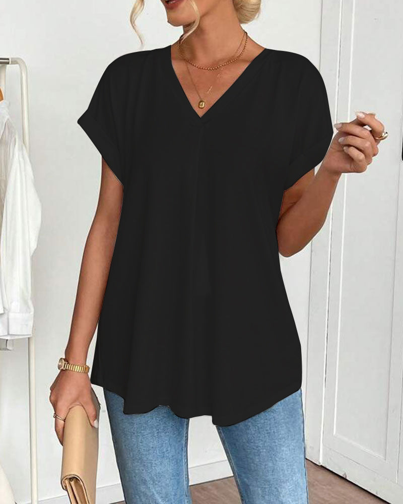 T-Shirt Kortærmet Ensfarvet Patchwork