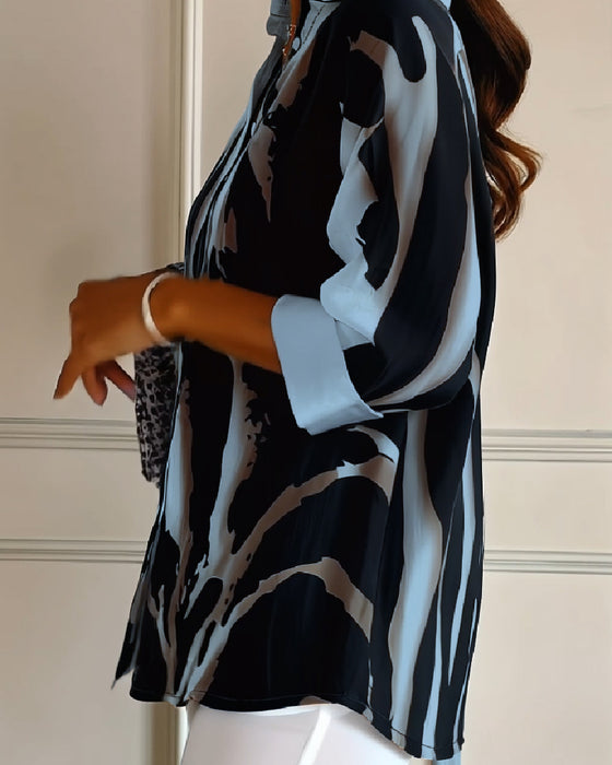 Bluse Stålskaft Krave Uregelmæssigt Trykt