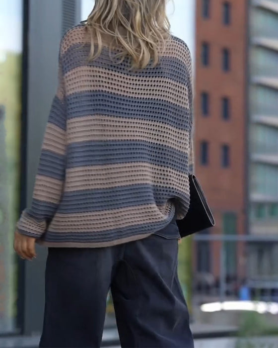 Pullover Stribe Udskæring Strikket