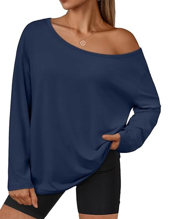 T-Shirt En-Skulder Solid Lang Ærme
