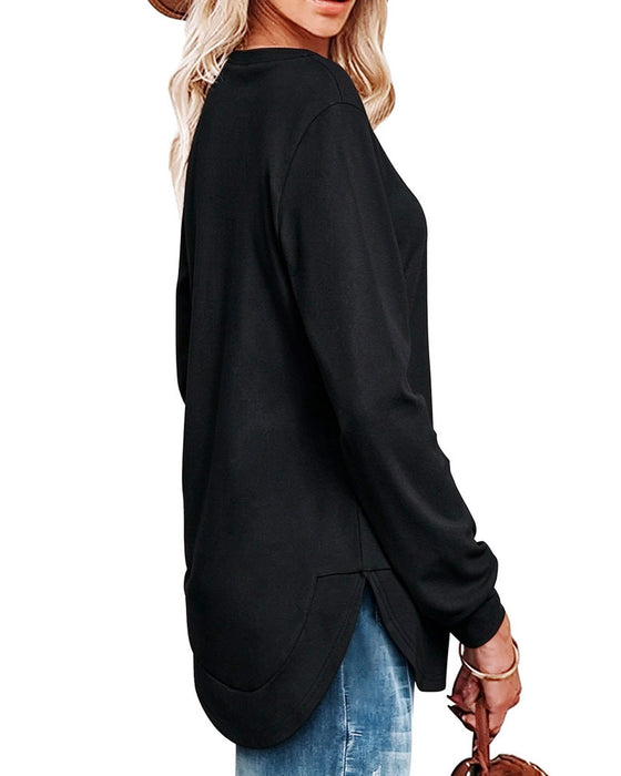 Sweatshirt Rund Hals Buet Kant Ensfarvet