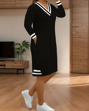 Kjole Farveblok Stribet V-Hals