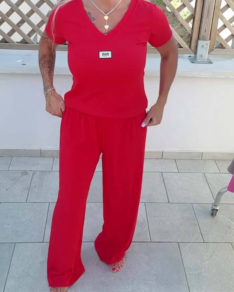 Buksedragt V-Udskæring Casual Bred Ben