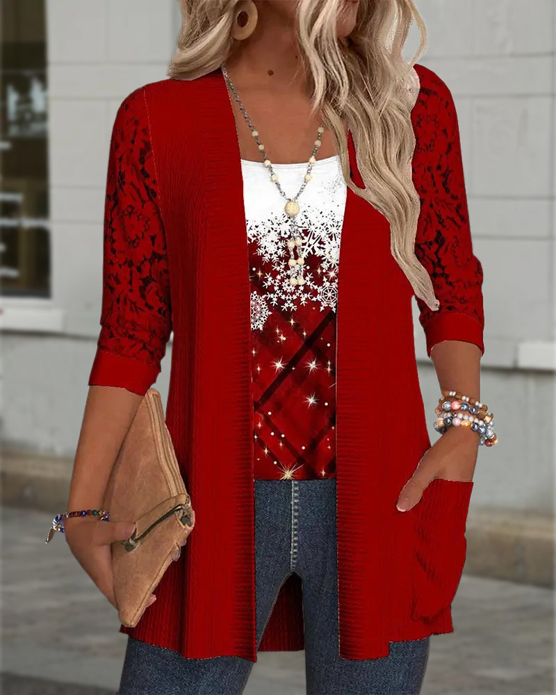 Strikket Top Med Print I Falsk Todelt Design