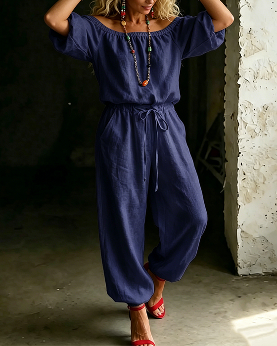 Jumpsuit Off-Shoulder Bind I Taljen Indsnævret Talje