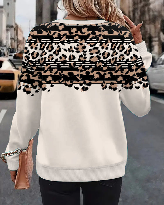 Sweatshirt Med Rund Hals Og Leopardprint