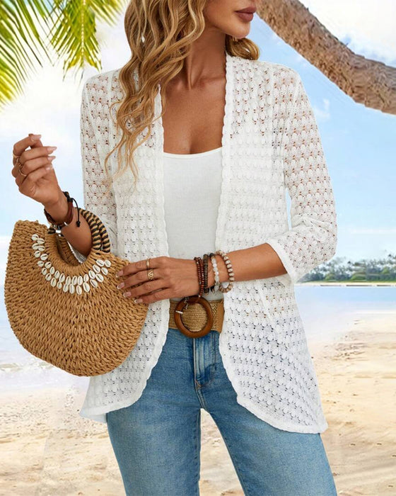 Elegant ensfarvet blondecardigan