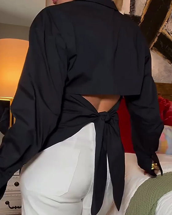 Skjorte Rygknytning Krave Ensfarvet