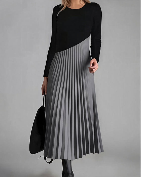 Kjole Patchwork Plisseret Midi