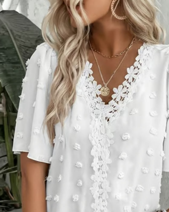 Bluse Sammenføjet Jacquard Flæseærme