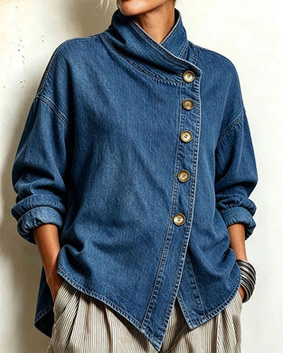 Frakke Diagonal Knap Ståkrave Denim