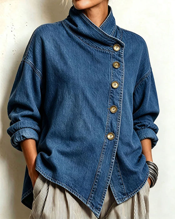 Frakke Diagonal Knap Ståkrave Denim