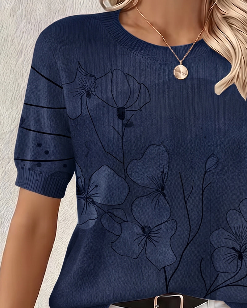 Sweater Trykt Kortærmet Rund Hals Pullover