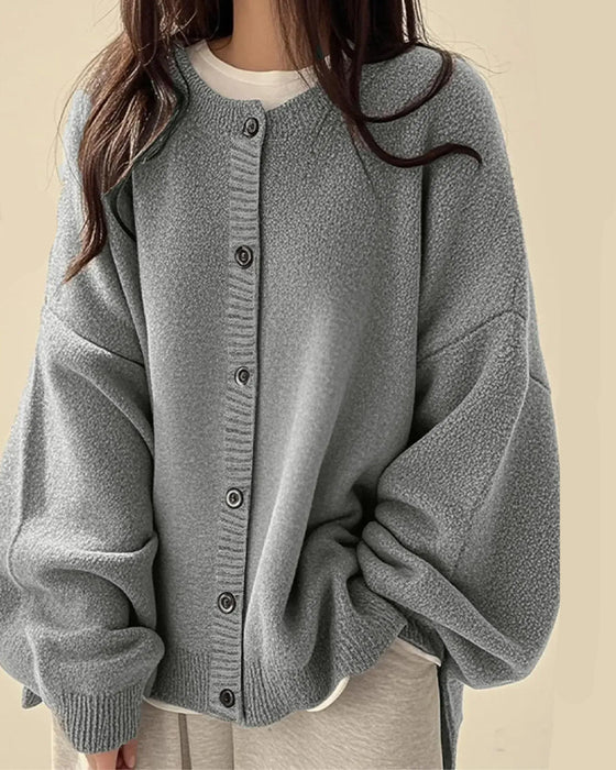 Cardigan Rund Hals Knappet Sweater