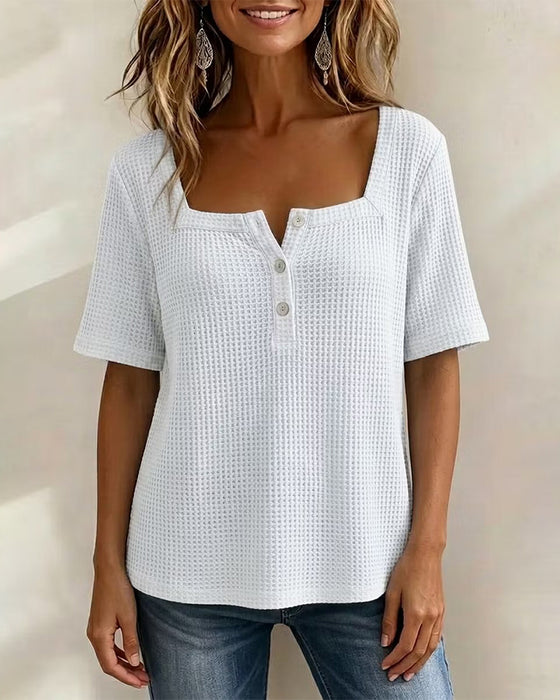 T-Shirt Firkantet Hals Knap Vaffel