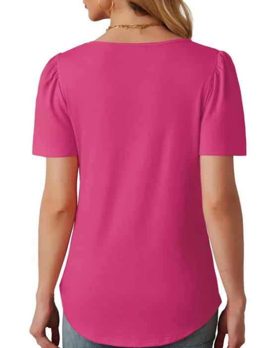 T-Shirt Plisseret Løs Rund Hals Kortærmet