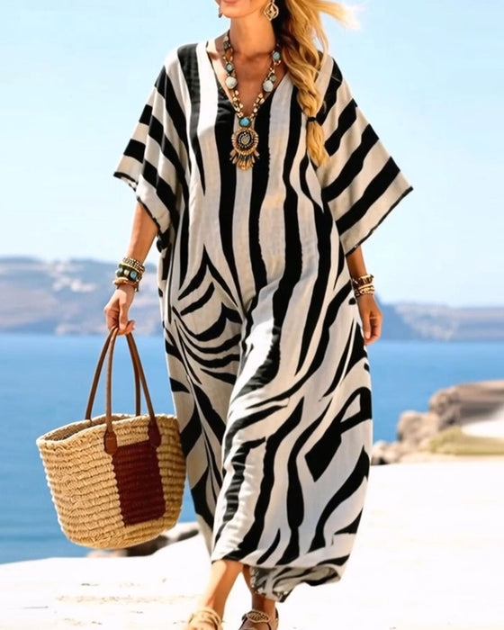 Kjole V-Hals Zebra Løs Ferie