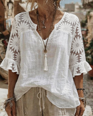 Bluse V-Hals Tusindfryd Patchwork