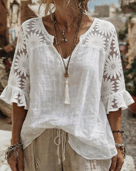 Bluse V-Hals Tusindfryd Patchwork
