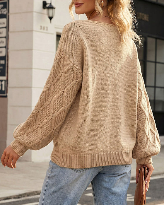 Pullover Lanterne Ærme Argyle Mode Strikket